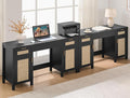 SICOTAS 2 Pieces Rattan Vanity Home Office Desk - Big Boho Makeup Vanities Benches with Drawers & Storage Cabinets, Dressing Vanity Table for Makeup Room, Bedroom, Home Office, Black Oak