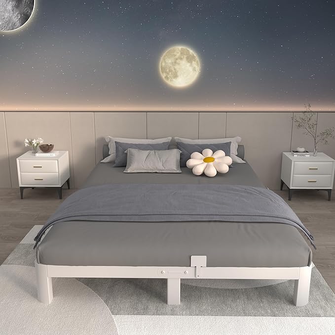 ITIMIDI 6 Inch King Size White Bed Frame with Metal Gaskets,Metal King Bed Frame Platform, No Box Spring Needed, Heavy Duty Steel Support 3000 LBS, Anti-Slip Mattress Stopper, Easy Assembly
