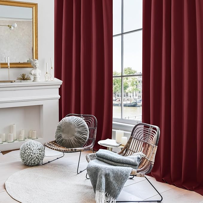 Deconovo Rod Pocket and Back Tab Curtains Solid Thermal Insulated Blackout Curtains for Bedroom 52Wx63L Inch Burgundy Red 2 Panels