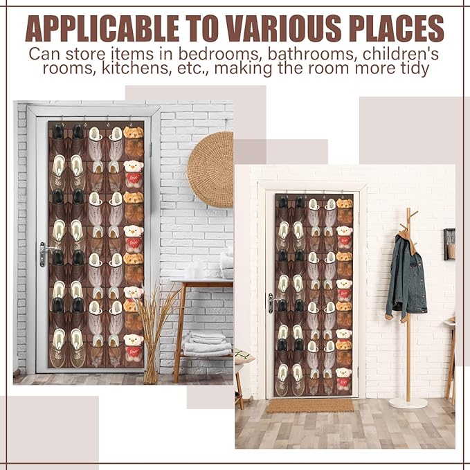 Windyun 40 Over the Door Shoe Organizer Large Breathable Mesh Pockets Hanging Shoe Rack for Closet Brown Behind Door Hanger Storage Holder Nonslip Hooks for Women Men Entryway Bedroom Utility Room