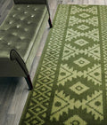 Custom Length Hallway Runner Rug,Slip Resistant,Southwestern Green, 26 Inch X 16 feet, Sold and Priced Per Foot