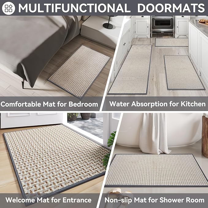 Indoor Door Mat 24x72 Dirt Resistant and Absorbent, Non-Slip Rubber Backing Floor Mats, Easy Clean Low-Profile Doormat for Entryway, Front Door, Inside Entrance Gray
