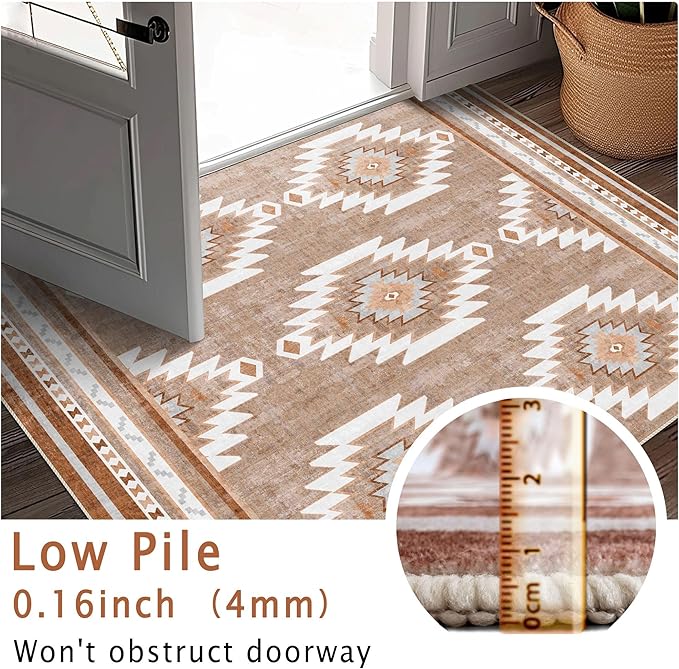 5x7 Area Rugs - Ultra-Thin Washable Rug with Non-Slip Backing, Ideal for Living Room, Bedroom, Kitchen Floor Carpet - Western Style, Easy Clean, Durable, Camel
