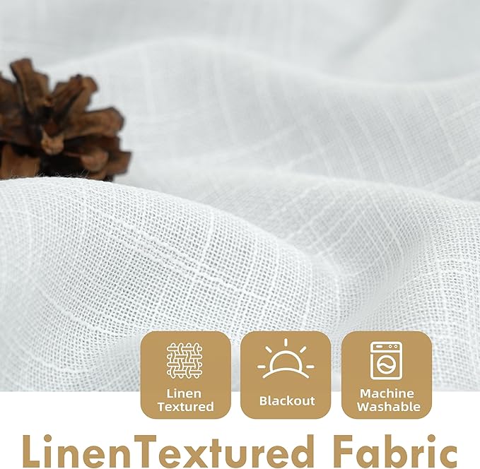 DriftAway Double Layer Linen Blackout Tie Up Curtains Thermal Insulated Fully Lined Balloon Roman Shade Bathroom Window Adjustable Rod Pocket for Small Window 25 Inch by 47 Inch White