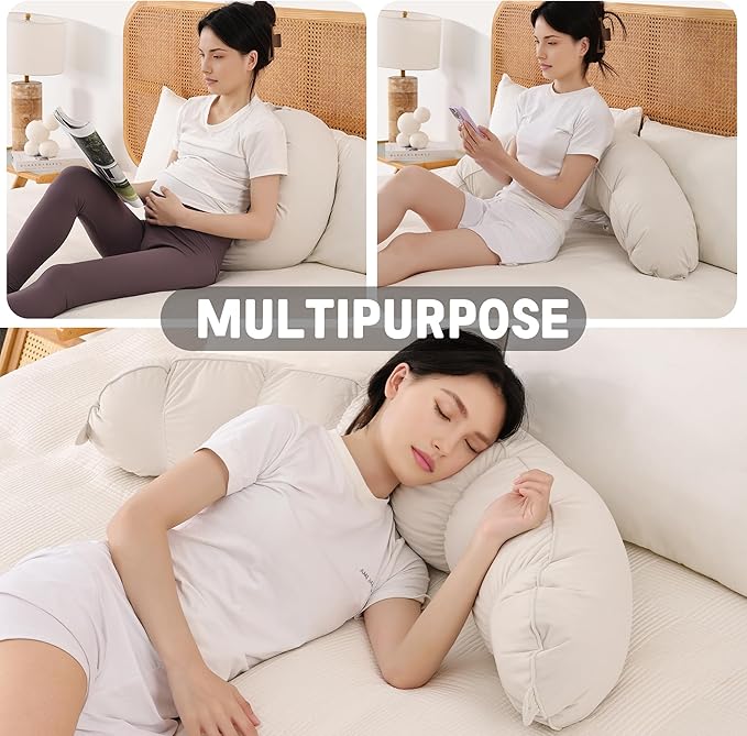 Peallow(Pat. Pend) – Long Round Body Pillow for Adults, Bolster Pillow for Sleeping, Soft and Supportive Pillow for Sleeping & Lumbar Support (Misty White,47")