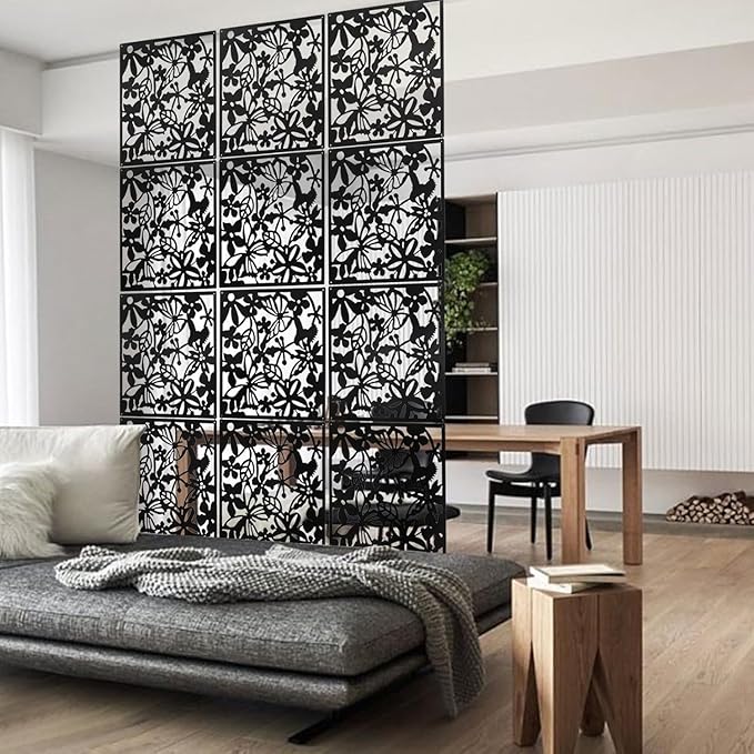 12＋4PCS KEIBIKEIDI Hanging Room Divider Screens Made of Environmentally PVC, Simple and Modern Black Hanging Panel Screen for Decoration Home, Livingroom,Bedroom, Kitchen, Dining Room,Hotel and Bar