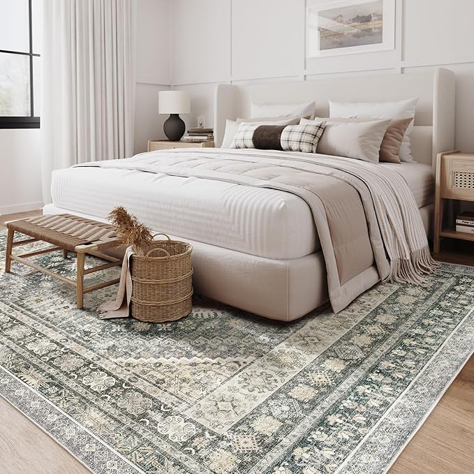 zesthome 5x7 Area Rugs - Ultra-Thin Washble Rug, Stain Resistant Anti Slip Backing Rugs for Living Room,Bedroom, Vintage Home Decor Area Rug (Wheat/Charcoal,5'x7')
