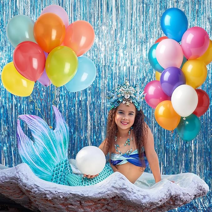 GOER 3.2 ft x 8.2 ft Metallic Tinsel Foil Fringe Curtains Party Photo Backdrop Party Streamers for Birthday,Graduation,New Year Eve Decorations Wedding Decor (Light Blue,5 pcs)