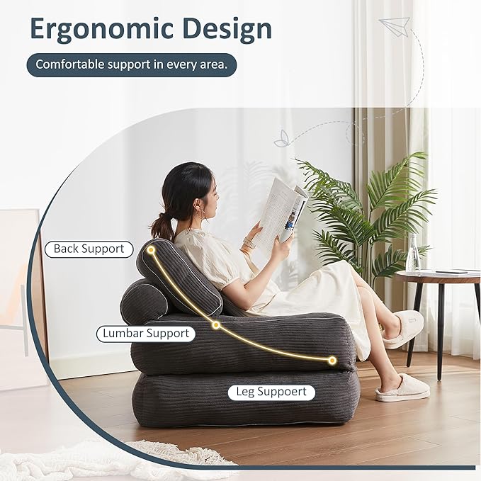 Folding Chair Bed, Futon Sofa Bed, Floor Couch for Adults Chair Bed for Living Room, Lounge Sofa, Convertible Sofa Bed, Small Couches for Small Spaces,Grey