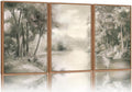 Yeehomedec Vintage Nature Landscape Framed Canvas Wall Art Set, Rustic Misty Forest Sketch Wall Decor, Neutral Wooden Trees Art Print, Retro Foggy Scenery Artwork for Living Room Bedroom Office 16"x24"x3