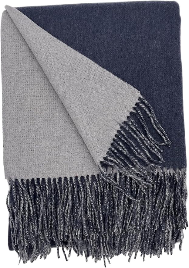 Alashan Cashmere Blend Double Faced Throw-Super Soft and Luxe Fabric- Perfect for Cozy Nights! 95% Merino Wool/5% Cashmere, 50" x 70", Great Gift Item. (Platinum & Shade)