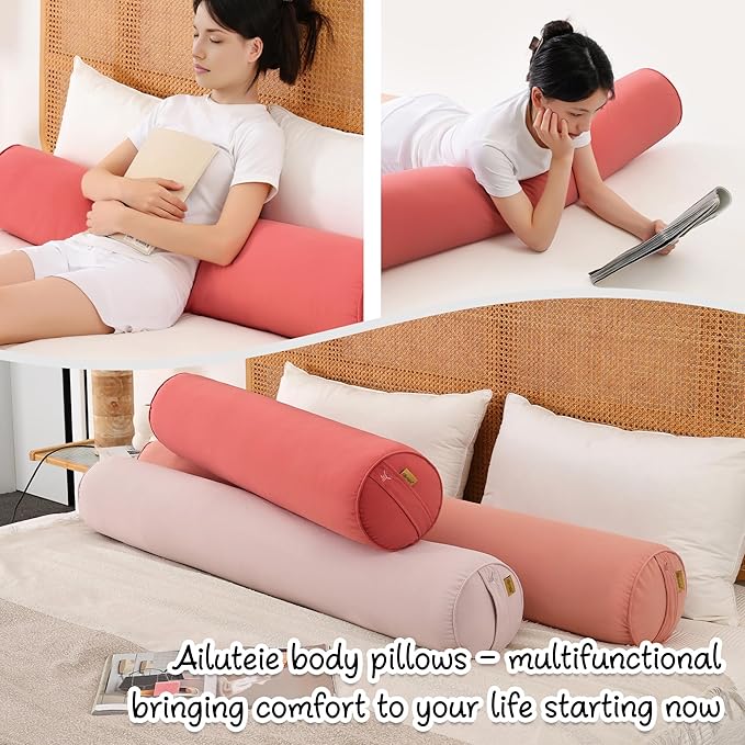 Body Pillow for Adults – Long Bolster Pillow for Bed, Round Cuddle Pillow, Full Support for Side Sleepers,47.24 x 7.87 Inches,Coral Peach