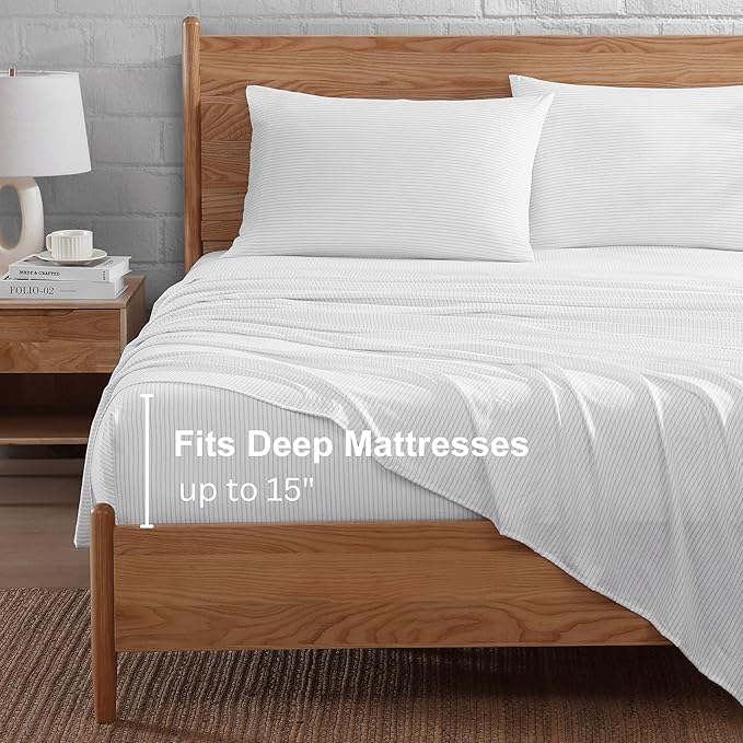 Casa Platino Twin Sheets, Pre-Washed Soft & Breathable Bed Sheets Set, 3 Piece Set, Brushed Cozy Microfiber Bedding, Fade Resistant, Deep Pocket Sheets – Ticking Stripe Silver