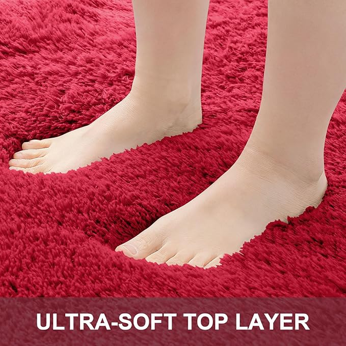 OLANLY 2x4 Machine Washable Runner Rugs for Hallway, Soft Fluffy Shaggy Bedside Rugs for Bedroom, Living Room, Indoor Floor Carpet for Kids Girls and Boys, Nursery Rooms, Home Decor Aesthetic, Red