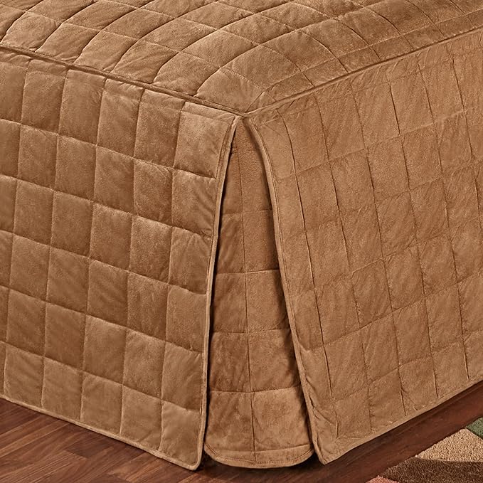 Touch of Class Camden Luxury Bedding | Neutral Camel Color | Classic Fitted Bedspread | Faux Suede Box Quilted Design | Designed 3 Piece Set Includes Full Bedspread and 2 Standard Shams