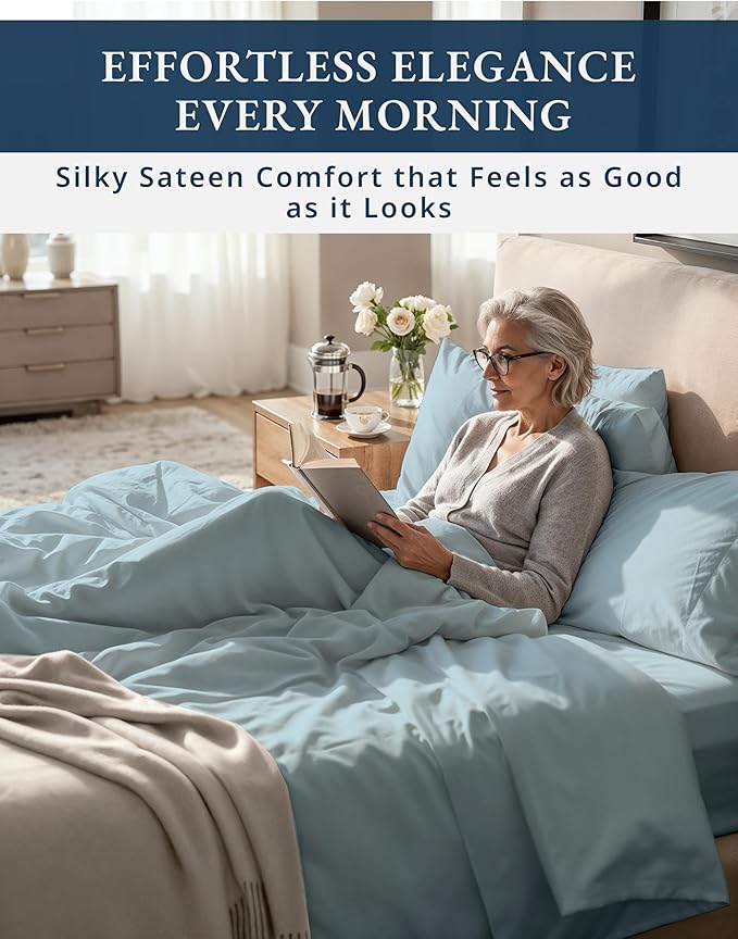 LANE LINEN 1000 Thread Count 100% Egyptian Cotton King Size Sheets – Silky Sateen Weave, Naturally Cooling & Durable, Ultra-Soft Luxury You Can Feel,15" Deep Pocket King Sheet Set – French Blue