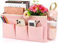 Lilithye Bedside Organizer with Fixed Straps and Water Bottle Holder for Home, College, Dorm, Bunk, Hospital, Crib, Bed Rails - Pink