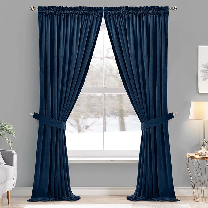 StangH Blue Velvet Blackout Curtains 96 inches Long Navy Blue Thick Thermal Insulated Window Treatment Luxury Home Decor for Sliding Door/Bedroom/Dining Room, W42 x L96, 2 Panels