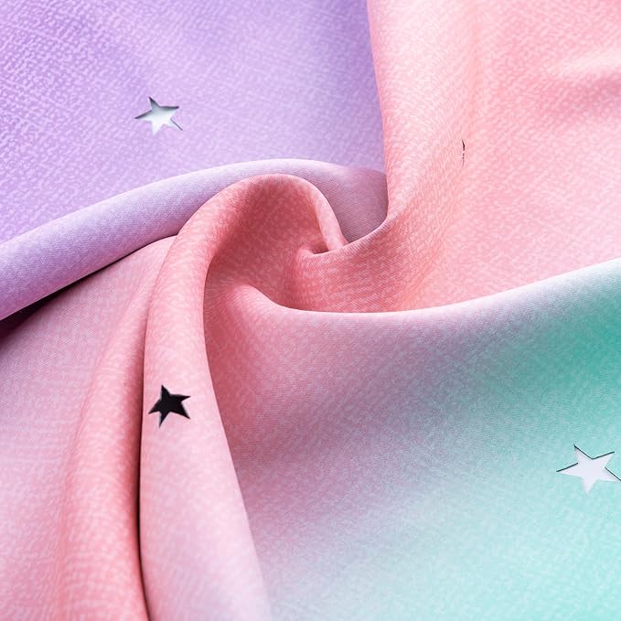 XiDi Curtains for Bedroom Decor, Rainbow PinkPuGreen-52-45
