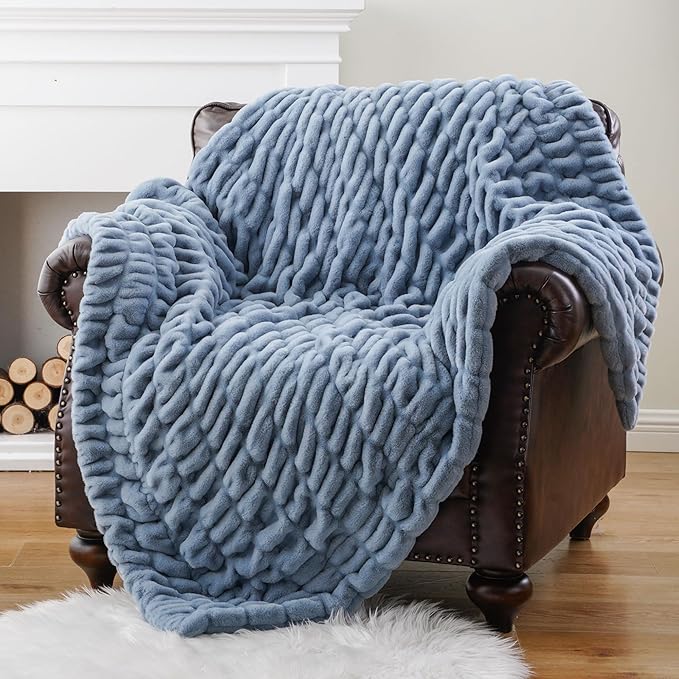 BATTILO Soft Faux Fur Blanket, Large Double Sided Super Soft Fur Blankets and Throws Faux, Bluish Grey Throw Blanket Cozy Blanket Minky Blanket for Bed, Living Room, 60x80 Inches