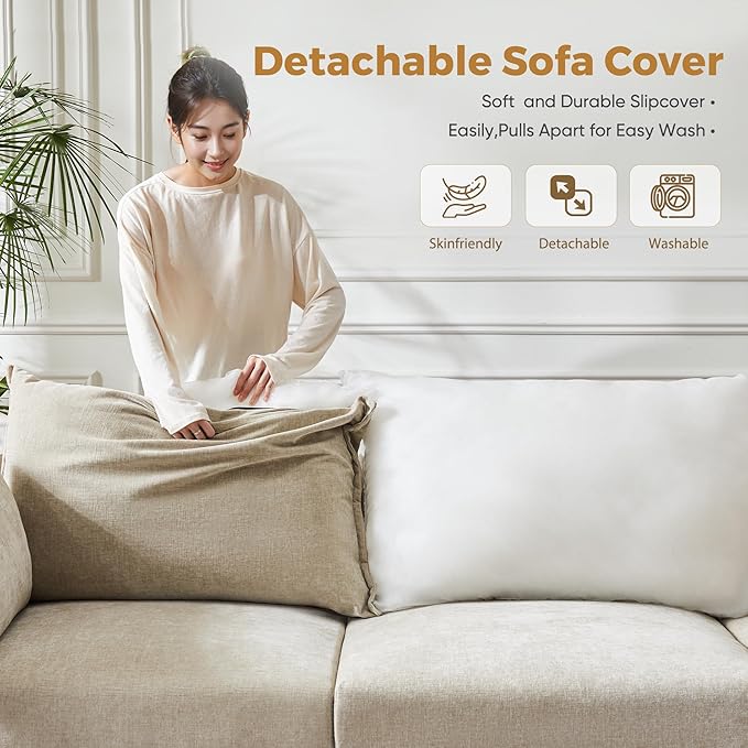 ABCASA 103.5" Oversized Modular Sectional Sofa, L Shaped Convertible Couch with Movable Ottoman, Large 6 Seat Corner Couches for Living Room Deep Seat- Beige Chenille
