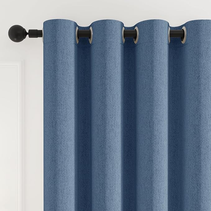 100% Blackout Curtains Thick Soft Curtain 2 Panels for Bedroom, Linen-Look Textured Full Light Blocking Room Darkening Thermal Insulated Drapes for Bathroom/Kitchen Windows (W52xL45, Blue)