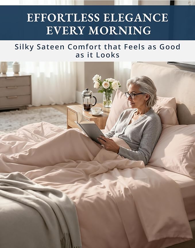LANE LINEN 100% Cotton Split King Bedding Set for Adjustable Beds - 1000 Thread Count, Fully Elasticized Reinforced 15" Extra Deep Pocket Split King Sheets, Sateen Weave for Silky Finish - Sepia Rose