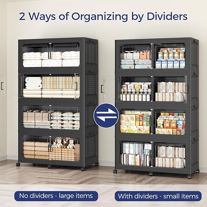 250GAL Extra Large Storage Bins with Lid, 1000Qt Stackable Closet Organizers and Drawers, Collapsible Storage Bins with Wheels, Folding Containers for Home, Kitchen Office, 5Pack Black