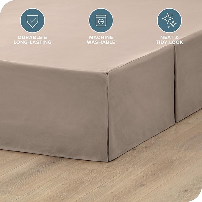 Bare Home King Bed Skirt - 15-Inch Tailored Drop Easy Fit - Bed Skirt for Beds - Center & Corner Pleats (King, Taupe)