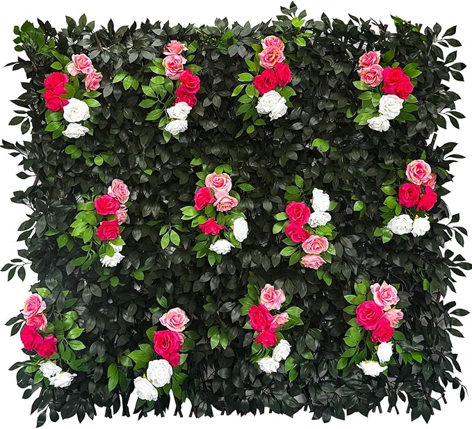 Sumery Expandable Fence Privacy Screen for Balcony Patio Outdoor,Decorative Faux Ivy Fencing Panel,Artificial Hedges (Single Sided Leaves) (4, Branches -Colorful Rose)