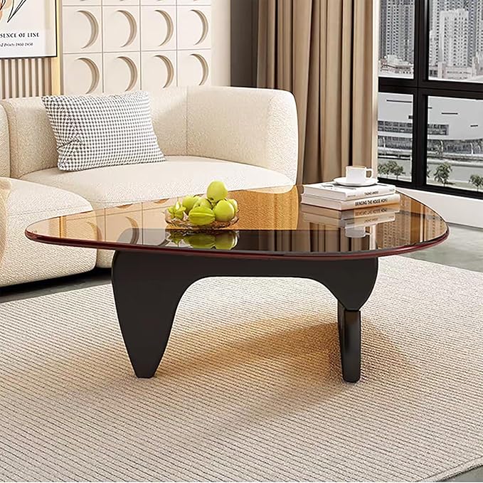Glass Coffee Table, Mid Century Modern Coffee Table, Coffee Table for Living Room Center Table Suitable for Bedroom Living Room Reception Office Tables (Black/Brown, Large)