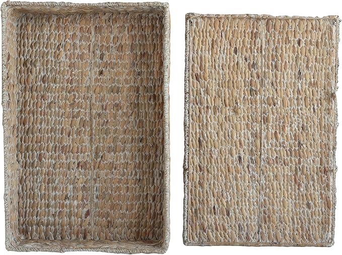 happimess BSK2015D-SET2 Holden 30" Classic Costal Hand-Woven Hyacinth Wicker Under Bed Storage Basket with for Storage and Decoration in Bathroom, Bedroom, Closet, Entryway, White Wash (Set of 2)