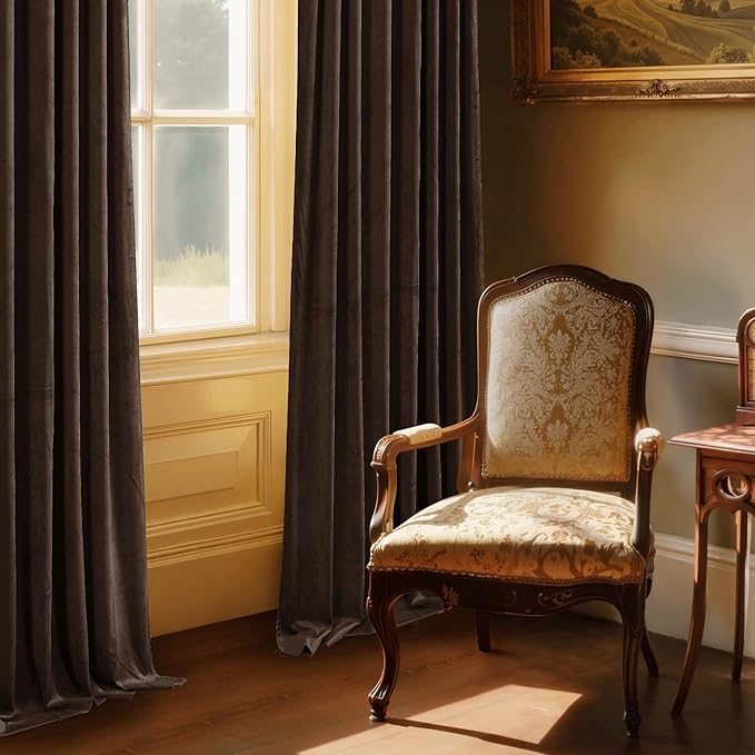 StangH Brown Velvet Curtains Luxurious Thermal Insulated Drapes for Living Room & Bedroom, Soft Noise Reducing Light Blocking Curtains Elegant Home Decor, W52 x L92, 2 Panels