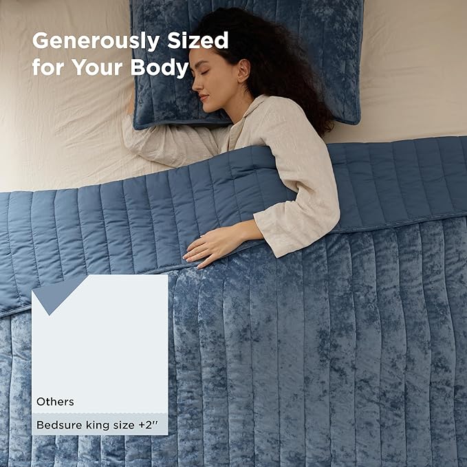 Bedsure Velvet Quilt Queen Size Set - Lightweight Velvet Comforter Queen, Luxury Bedspread Coverlet, Ultra-Soft Winter Bedding Set with 2 Pillow Shams, 90"x96", Blue