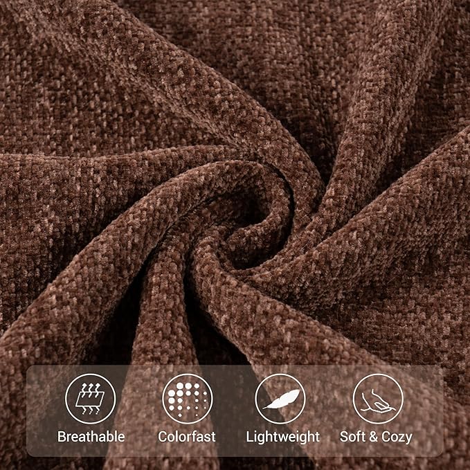 BATTILO HOME Brown Throw Blanket for Couch, Bed, Sofa - Soft Cozy Chenille Throw with Fringe Tassels, Lightweight Chocolate Brown Knitted Throw for Home Decor, 50"x60"