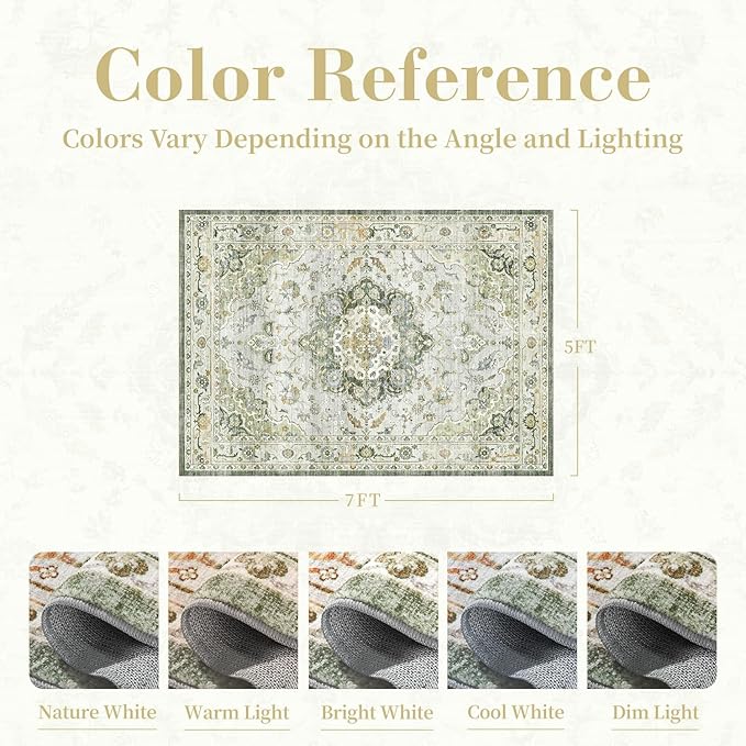 PADOOR 5X7 Area Rug,Rugs for Living Room,Soft Green Rugs for Bedroom,Machine Washable Rugs Non Slip Carpet,Rug for Dining Room Living Room Bedside Office