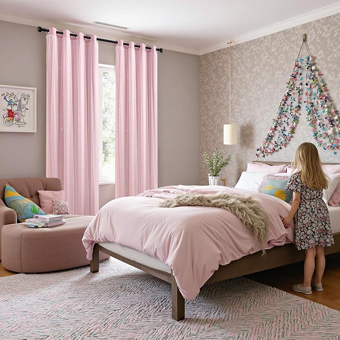 XiDi Pink Curtains for Bedroom, Girls Room Blackout Curtains, Kids Room Darkening Curtains, Light Pink Decor, 1 Panel Light Pink/52/84/1