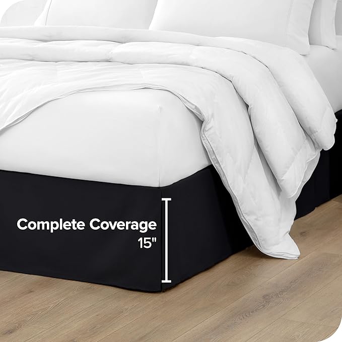 Bare Home King Bed Skirt - 15-Inch Tailored Drop Easy Fit - Bed Skirt for Beds - Center & Corner Pleats (King, Black)