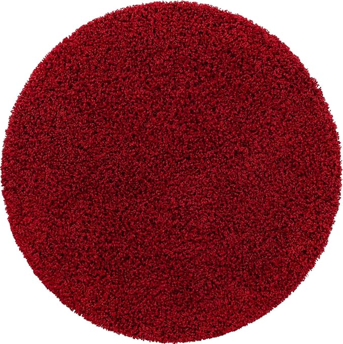 Unique Loom Solid Shag Collection Area Rug (4' 1" Round, Cherry Red)