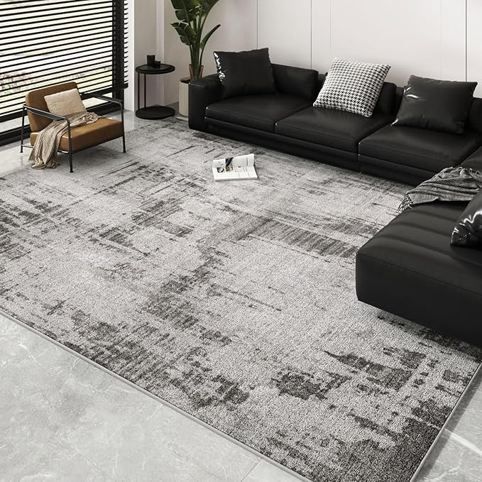Machine Washable Area Rugs 8x10, Large Modern Abstract Rugs for Living Room Grey Indoor Floor Non-Shedding Carpets for Bedroom Dining Farmhouse Home Office | Grey