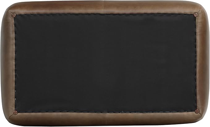 Poly & BARK Denver Ottoman – 43" Large Pouf with Feather-Down Topper – Full-Grain Leather Upholstered Pouf Ottoman for Living Room – Vintage Italian Leather in Cocoa Brown