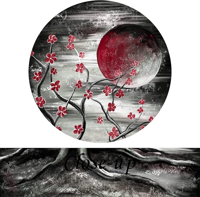 KREATIVE ARTS 3 Piece Full Moon Tree Canvas Wall Art Modern Abstract Black and White Tree Landscape Painting Prints for Bedroom Bathroom Decor Gallery Wrapped Artwork Ready to Hang (Red)