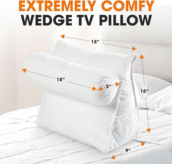 Cheer Collection Reading Wedge Pillow - Adjustable Wedge Reading Pillow with Neck Support, Hollow Fiber-Filled Backrest Pillow for Reading, Gaming, and TV Watching, White