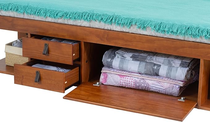 memomad Bali Storage Platform Bed with Drawers (King Size, Caramel Brown Wood)
