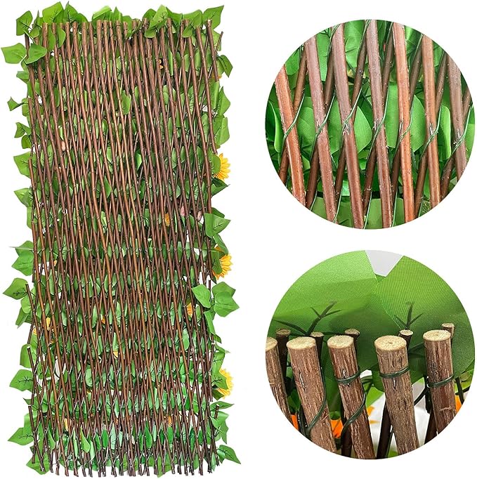GLANT Expandable Fence Privacy Screen for Balcony Patio Outdoor,Decorative Faux Ivy Fencing Panel,Artificial Hedges (Single Sided Leaves) (4, Sunflowers)