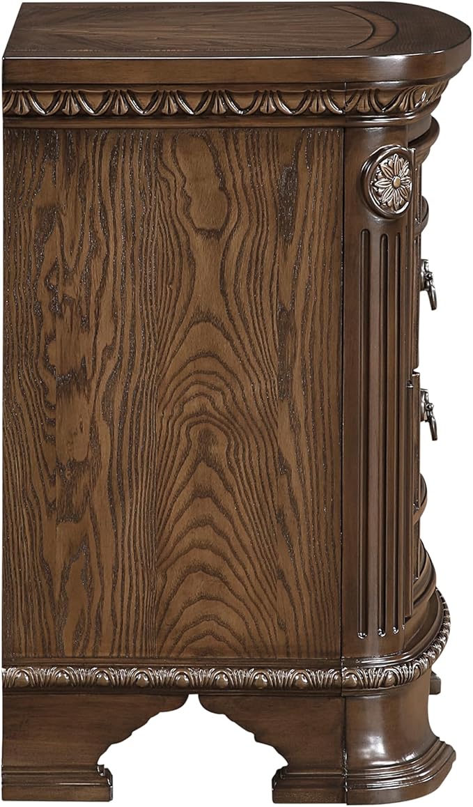 HKHUASEN Traditional Nightstand with 2 Drawers, Dark Brown Finish, Elegant Design for Bedroom Storage and Formal Bedside Cabinet