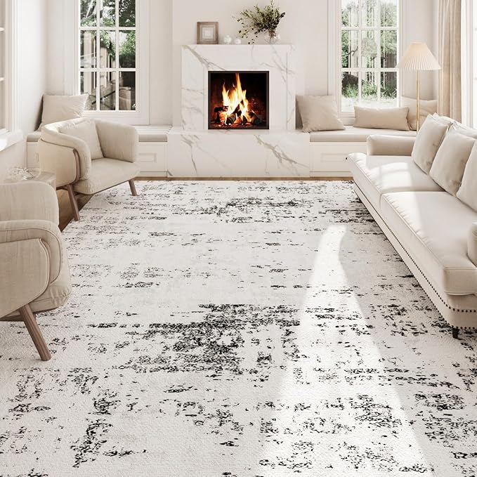 Area Rugs 6x9 Rug for Living Room - Machine Washable Neutral Modern Abstract Soft Rugs for Dining Room Floor Non-Shedding Carpets for Bedroom Farmhouse Home Office Decor