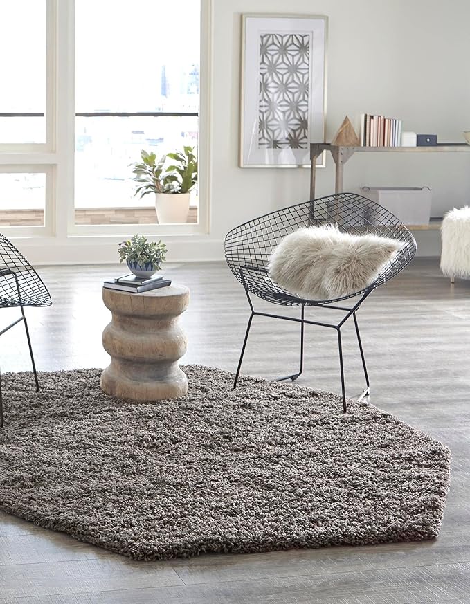 Unique Loom Solid Shag Collection Area Rug (8' Octagon, Graphite Gray)