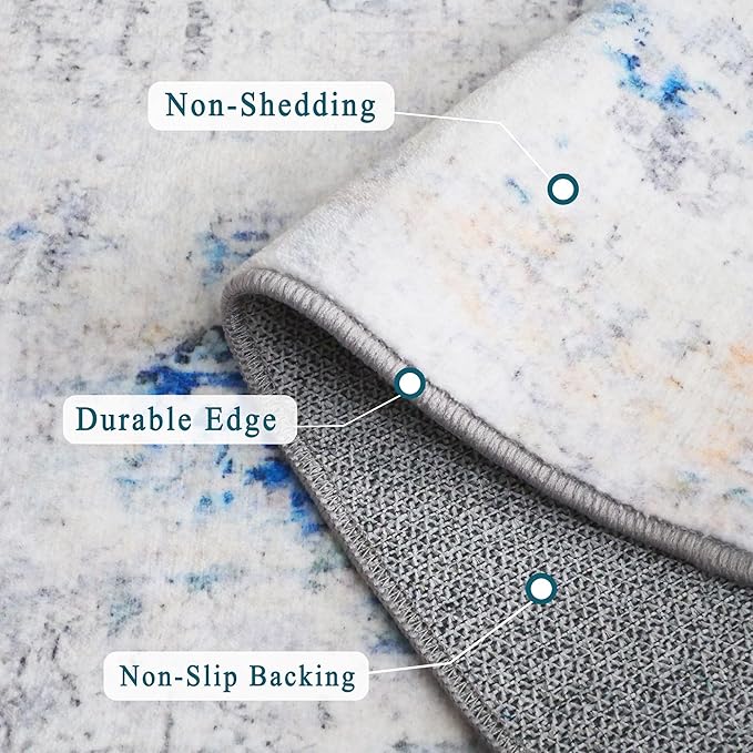 6x9 Area Rug, Ultra-Soft Washable Rug for Living Room, Dinner Room, Bedroom, Non-Slip Modern Abstract Rug, Indoor Carpet Large Area Rug, Blue Ivory Yellow