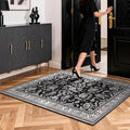 2x3 Washable Area Rug for Entryway：Soft Traditional Printed Area Rug Non-Slip Kitchen Rugs Low-Pile Medallion Indoor Door Mat Small Farmhouse Carpet for Entrance Foyer Bedside Black White 2x3